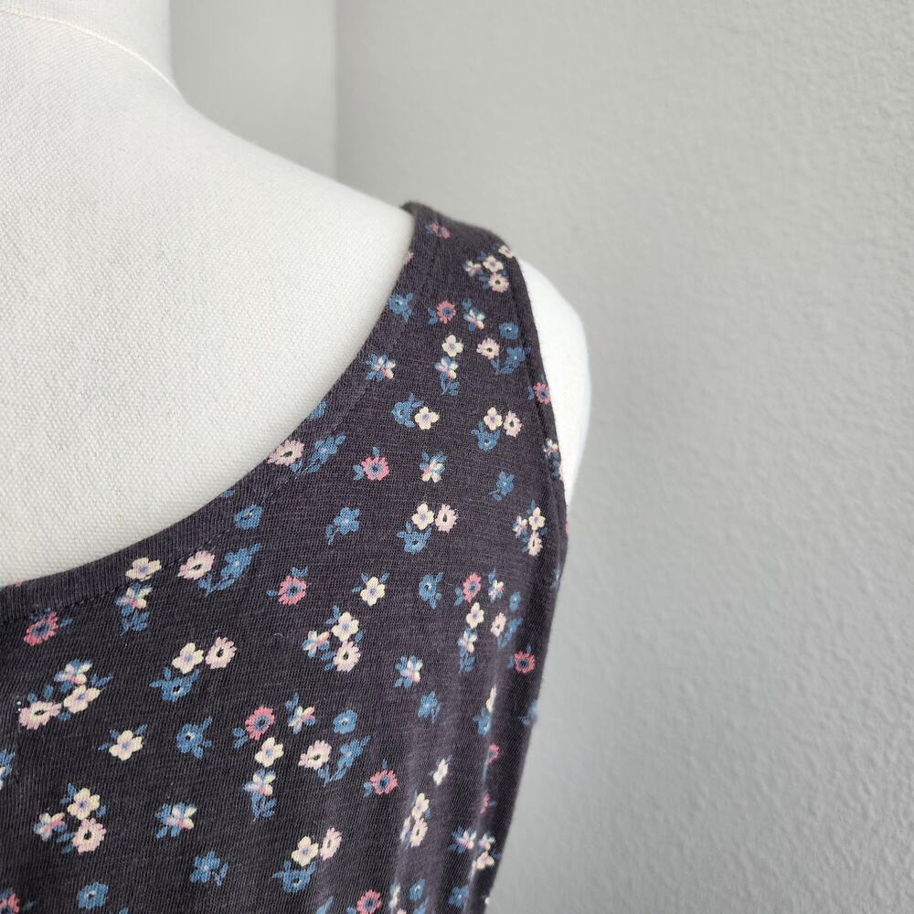 Lucky Brand Grey Ditsy Floral Smocked Tiered Tank Sundress Cotton A Line L - Picture 9 of 11